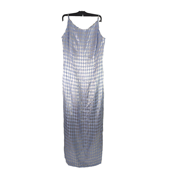 Jessica McClintock Gunne Sax Sz 13/14 Blue Silver 90s Maxi Formal Dress Gown - Picture 1 of 16